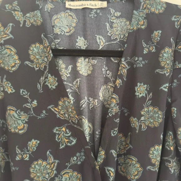 Abercrombie and Fitch Floral Wrap Blouse - Navy and Green - Picture 5 of 5